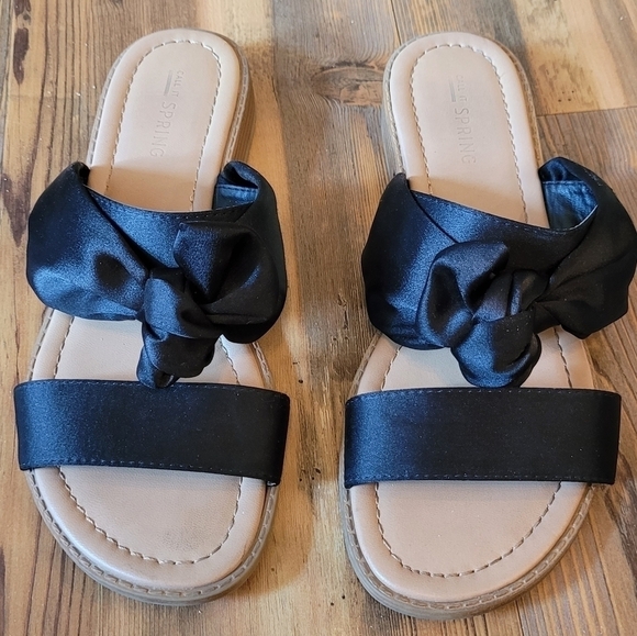 CALL IT SPRING Satin Black Ribbon Slide Sandals, Size 7 - Picture 3 of 15